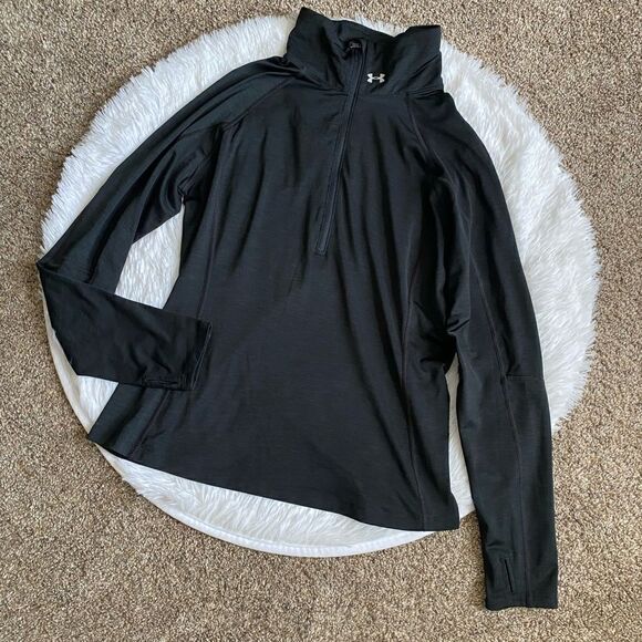 Under Armour Quarter Zip Pullover Top Black Womens Size Large - Picture 1 of 6